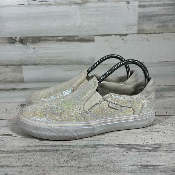 Vans Womens Iridescent Asher Deluxe Comfort Slip-On Flats‎ Shoes White Size 7.5 - Picture 2 of 8